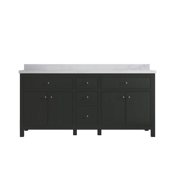 Willow Collections Sonoma 72 in. W x 22 in. D x 36 in. H Double Sink Bath Vanity in Black Top with 2 in. Calacatta Nuvo Top