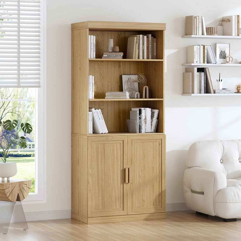 Dovelina 72 in. Tall Natural Wood Grain Wooden Semi-Open Standard