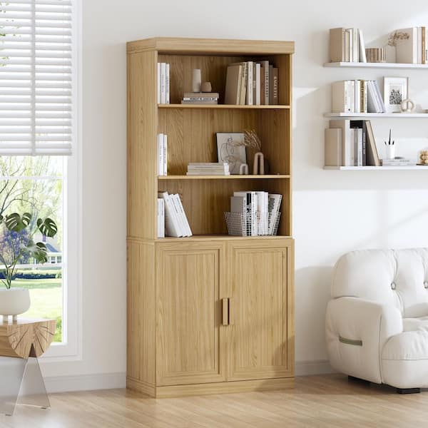 Dovelina 72 in. Tall Natural Wood Grain Wooden Semi-Open Standard Bookcase
