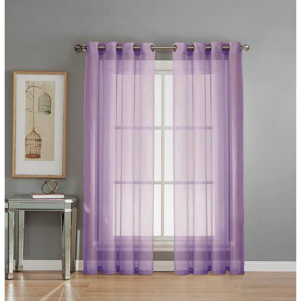 Window Elements Sheer Sheer Elegance 84 in. L Grommet Curtain Panel Pair, Lilac (Set of 2)