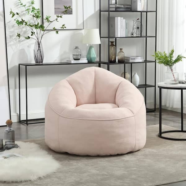 Pink Microfiber Bean Bag Chair with Ottoman and Footrest for Living Room and Bedroom