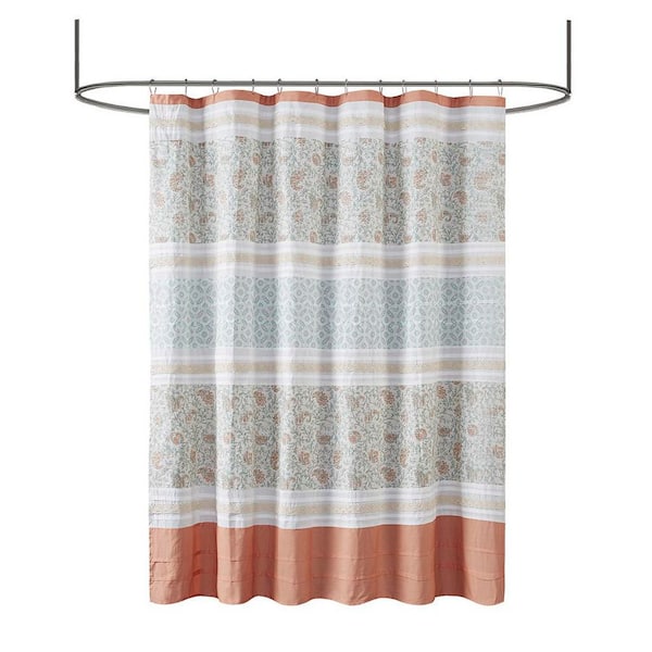 Jeedeson Coral 72 in. W x 72 in. L Cotton Shower Curtain, Country Cottage Style, Multi Pattern Design, Machine Washable