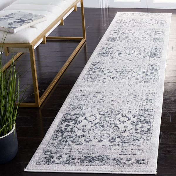 Toscana 2 ft. x 9 ft. Ivory/Gray Distressed Floral Runner Rug