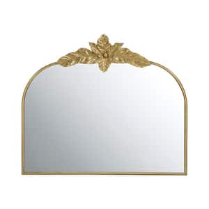 39.6 in. W x 35 in. H Large Arched Iron Framed Wall Bathroom Vanity Mirror in Gold