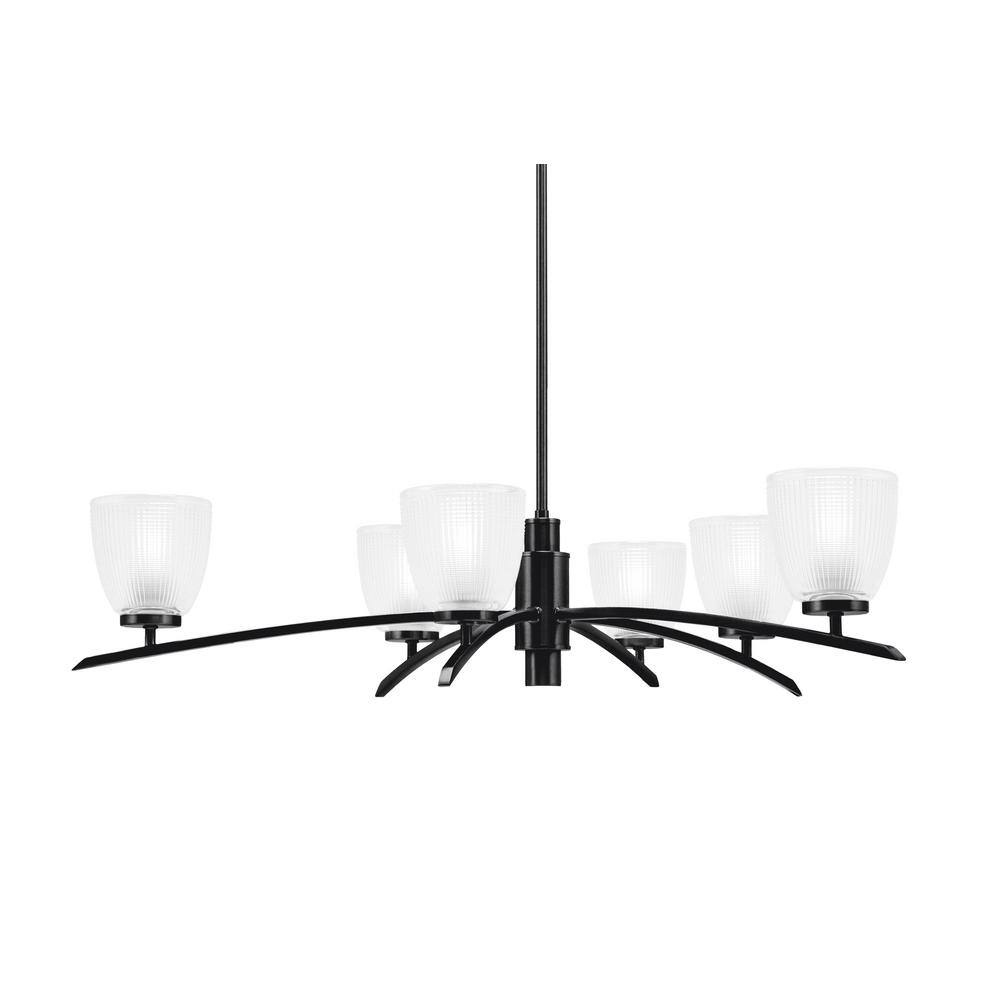 Siena 6-Light Matte Black Chandelier, Round Chandelier with Clear Ribbed Gl