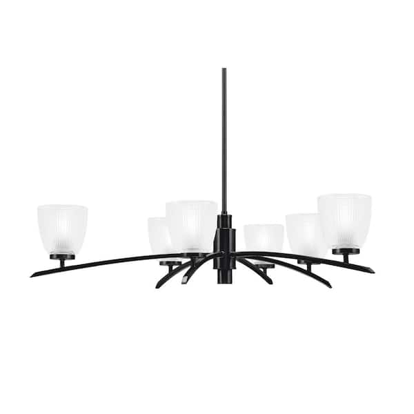 Unbranded Siena 6-Light Matte Black Chandelier, Round Chandelier with Clear Ribbed Glass Shades, No bulb Included
