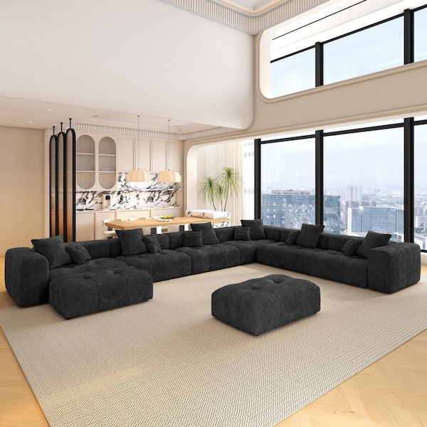 J&E Home Oversized 184 in. W Linen 8-Piece Modular Sectional Sofa