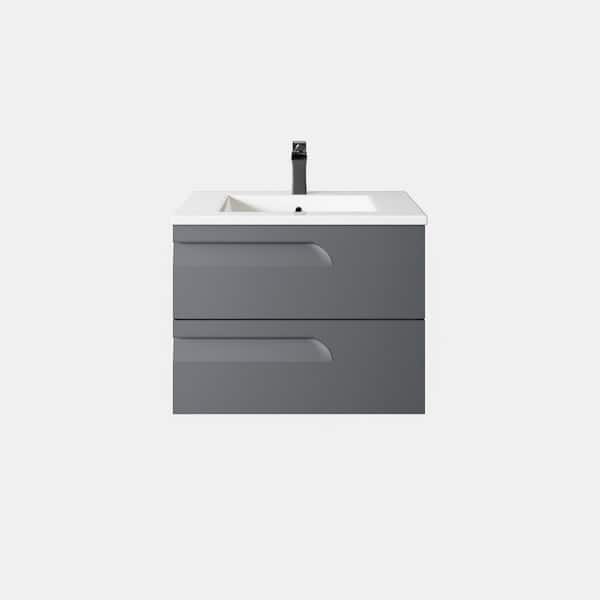 Eviva Joy 32 in. Single Sink Floating Gray Bath Vanity with White Porcelain Top (Assembled)