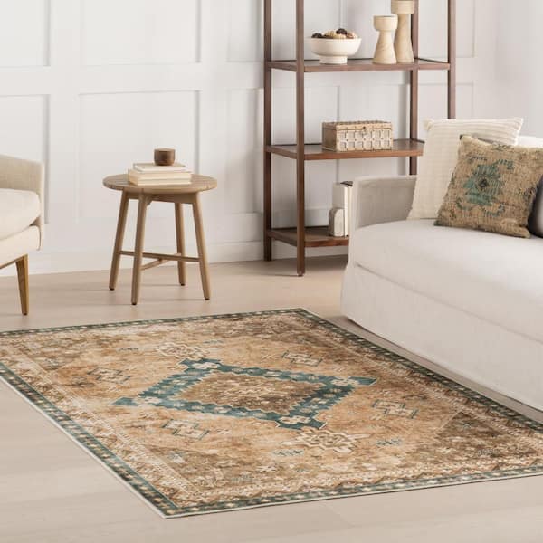 Jessamine Spill Proof Washable Geometric Hunter Green 8 ft. x 10 ft. Indoor Area Rug