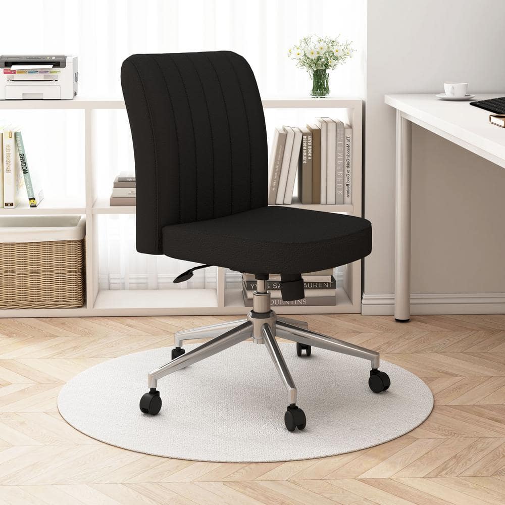 Boucle Fabric Adjustable Height Ergonomic Mid-Back Task Chair in Black/Blac