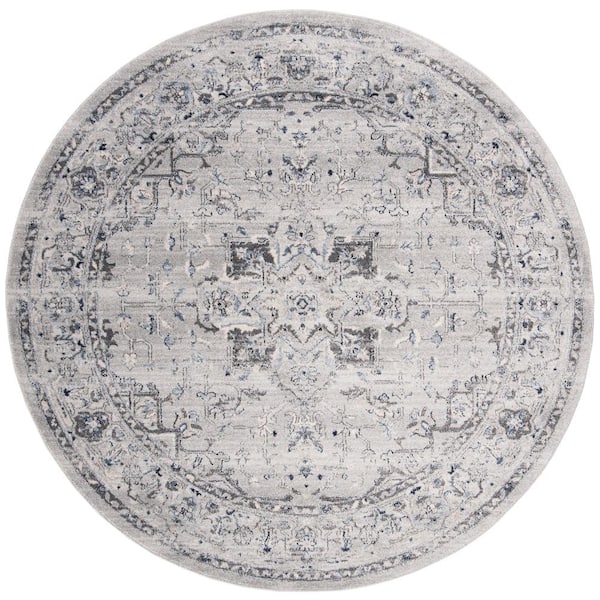 SAFAVIEH Charleston Gray/Dark Gray 7 ft. x 7 ft. Round Distressed Border Area Rug