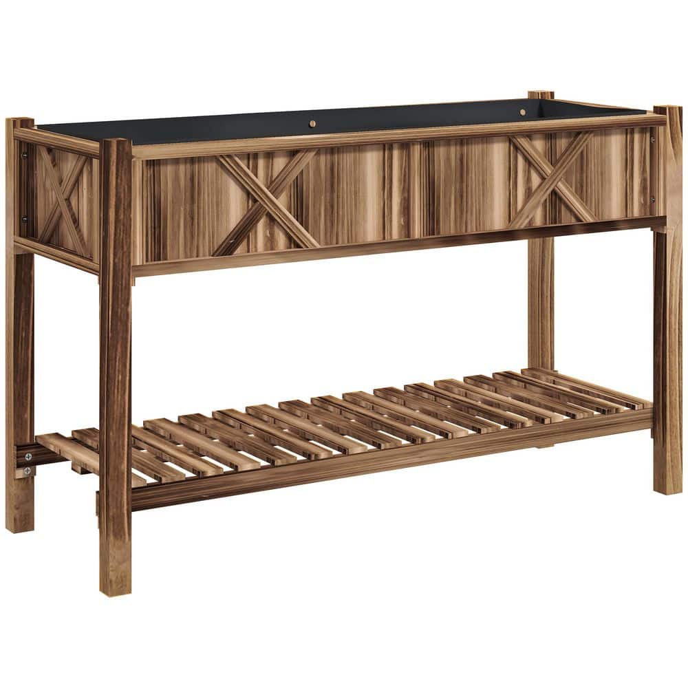 Raised Garden Bed, 44.1 x 18.5 x 8.5 in Elevated Wood Planter Box with Stor