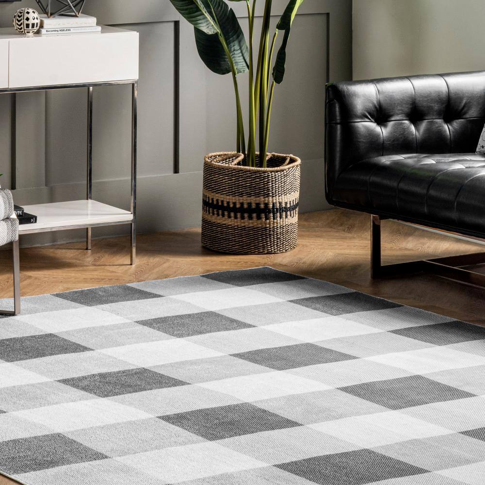 Gray Buffalo Plaid Washable Rectangular Area Rug