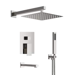 Double Handle 3-Spray Square Tub and Shower Faucet 2.5 GPM with High Pressure in Chrome