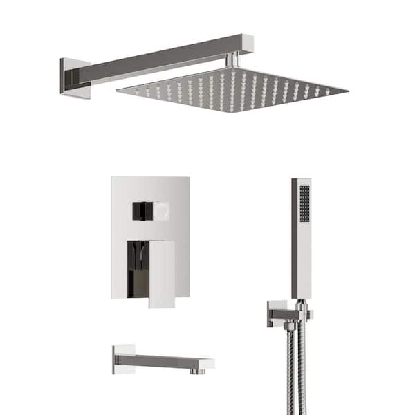 CRANACH Double Handle 3-Spray Square Tub and Shower Faucet 2.5 GPM with High Pressure in Chrome
