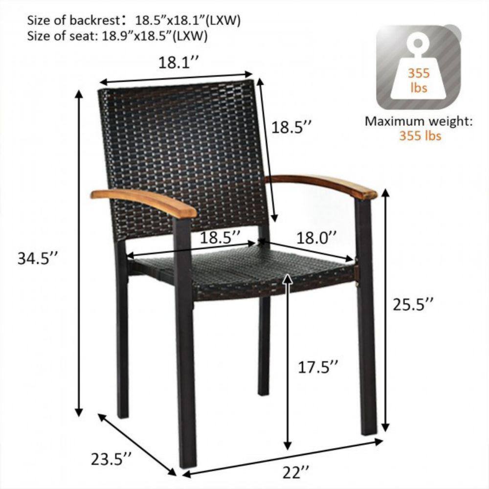Black Wicker and Acacia Wood Stackable Outdoor Dining Chairs, Set of 4