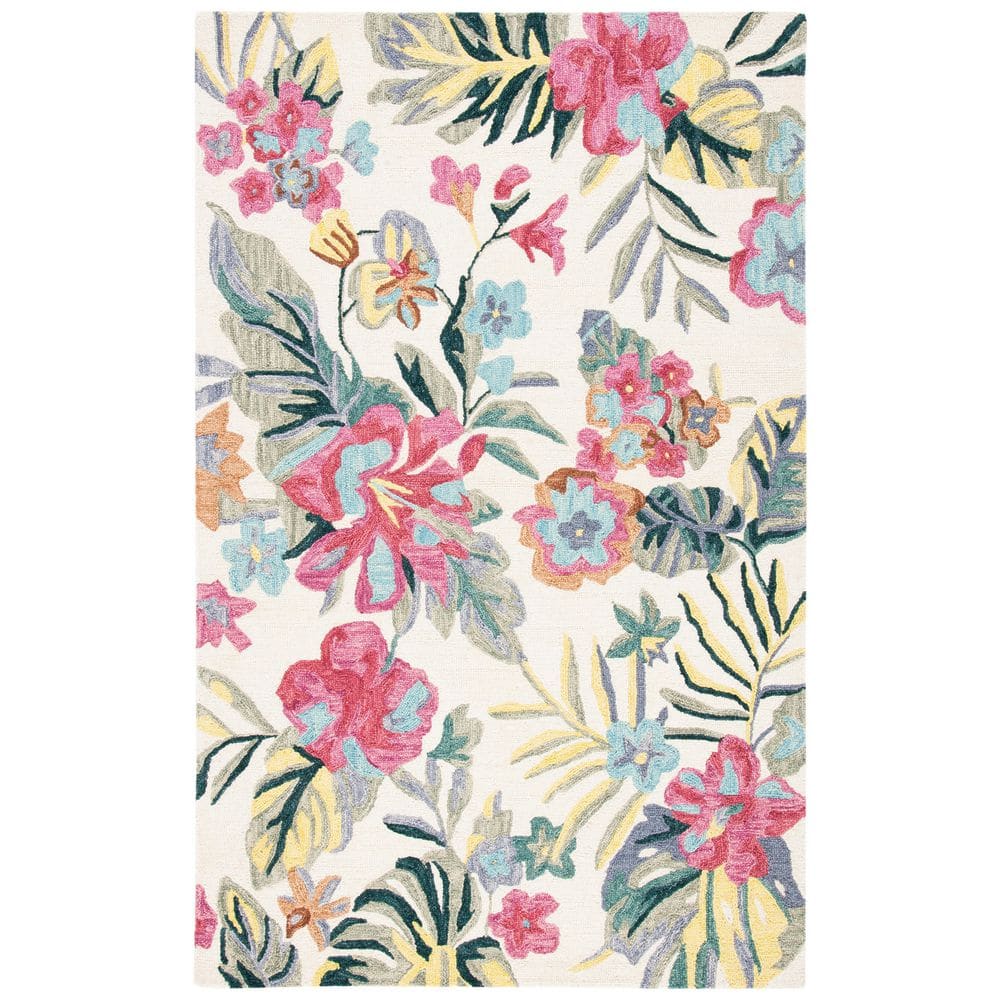 Jardin Ivory/Pink 5 ft. x 8 ft. Floral Solid Color Area Rug price history on PriceWatchPro