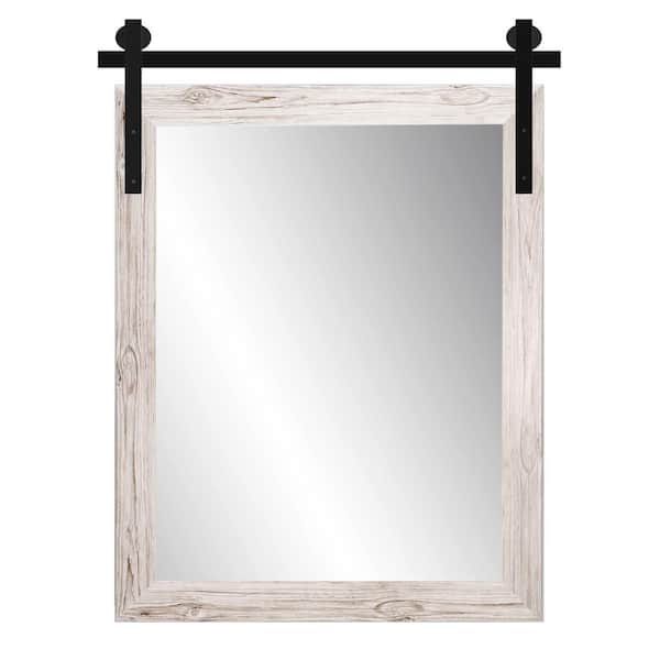 Brandtworks 34 in. W x 43 in. H Rectangle Framed Cream Grain Barn Door Mirror