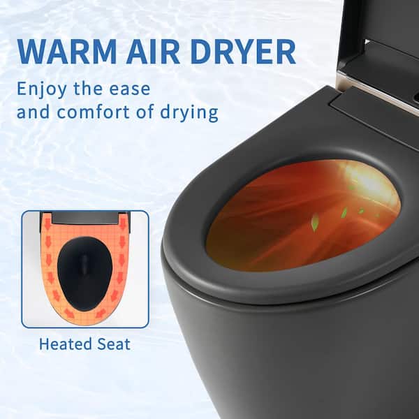 UPIKER 12 in 1-Piece 1.28 GPF Elongated Toilet in Matte Black with Heated Seat and Auto Flush