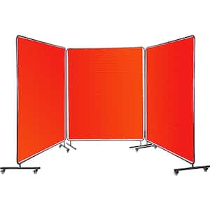 Welding Screen 6 ft. x 6 ft. 3 Panel Welding Curtain Flame Retardant with Frame and Wheels adjustable Size, Red
