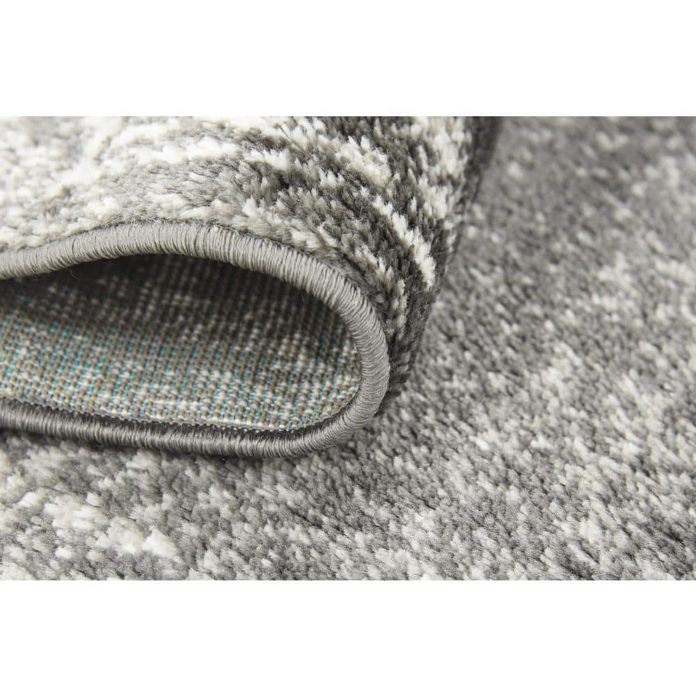 Dark Gray Floral Motif Synthetic Area Rug