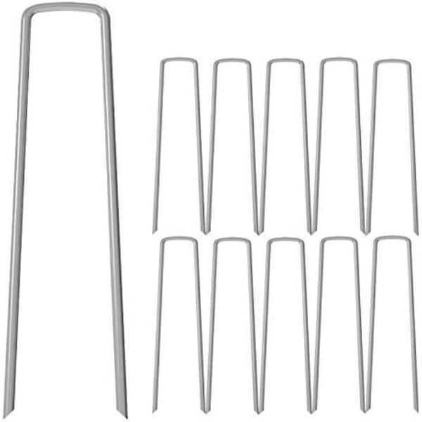 12" Silver Galvanized Pins Staples Landscape Garden Stakes, 11-Gauge Ground Lawn Staples for Weed Barrier Fabric,1 Pack