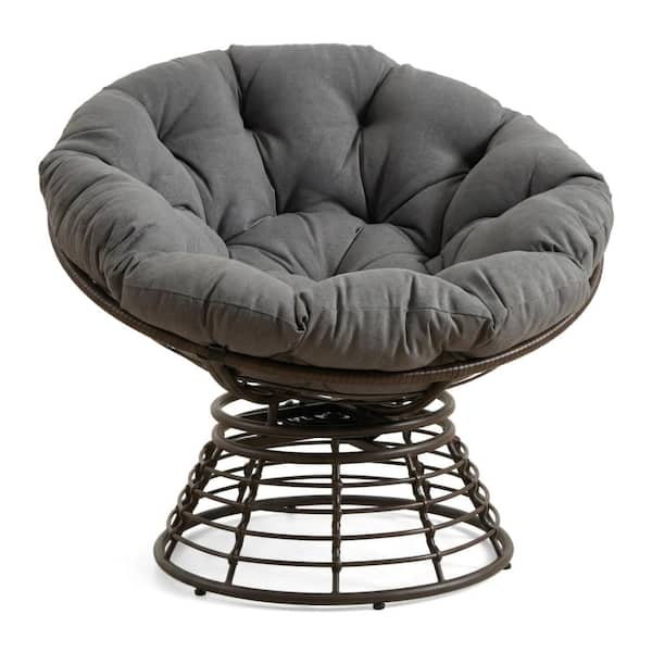 JPJPUU Outdoor Rattan 360° Swivel Chair with Soft Gray Thick