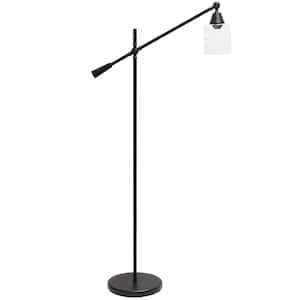 55.50 in. Black Matte Swing Arm Floor Lamp with Clear Glass Cylindrical Shade