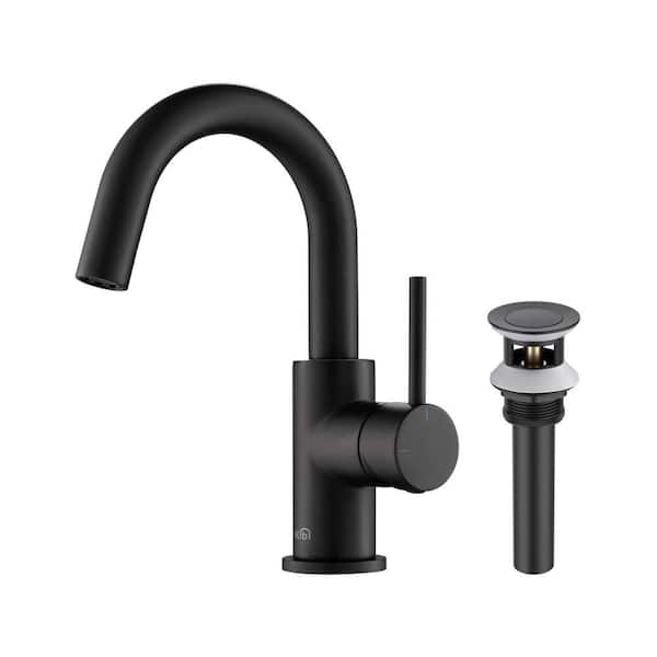 Single Hole Circular Single Handle High-Arc Bathroom Sink Faucet in Matte Black