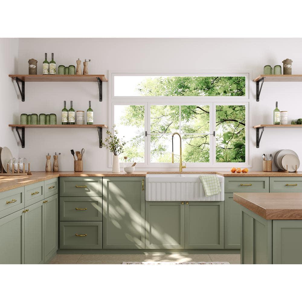 Nova 33" White Fireclay Double Basin Farmhouse Sink