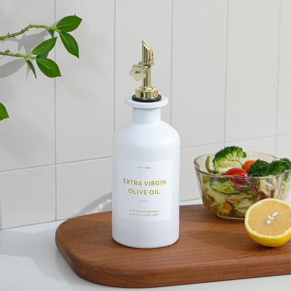Wudkey 11.8 oz. White Glass kitchen Dispenser Bottle, Oil and