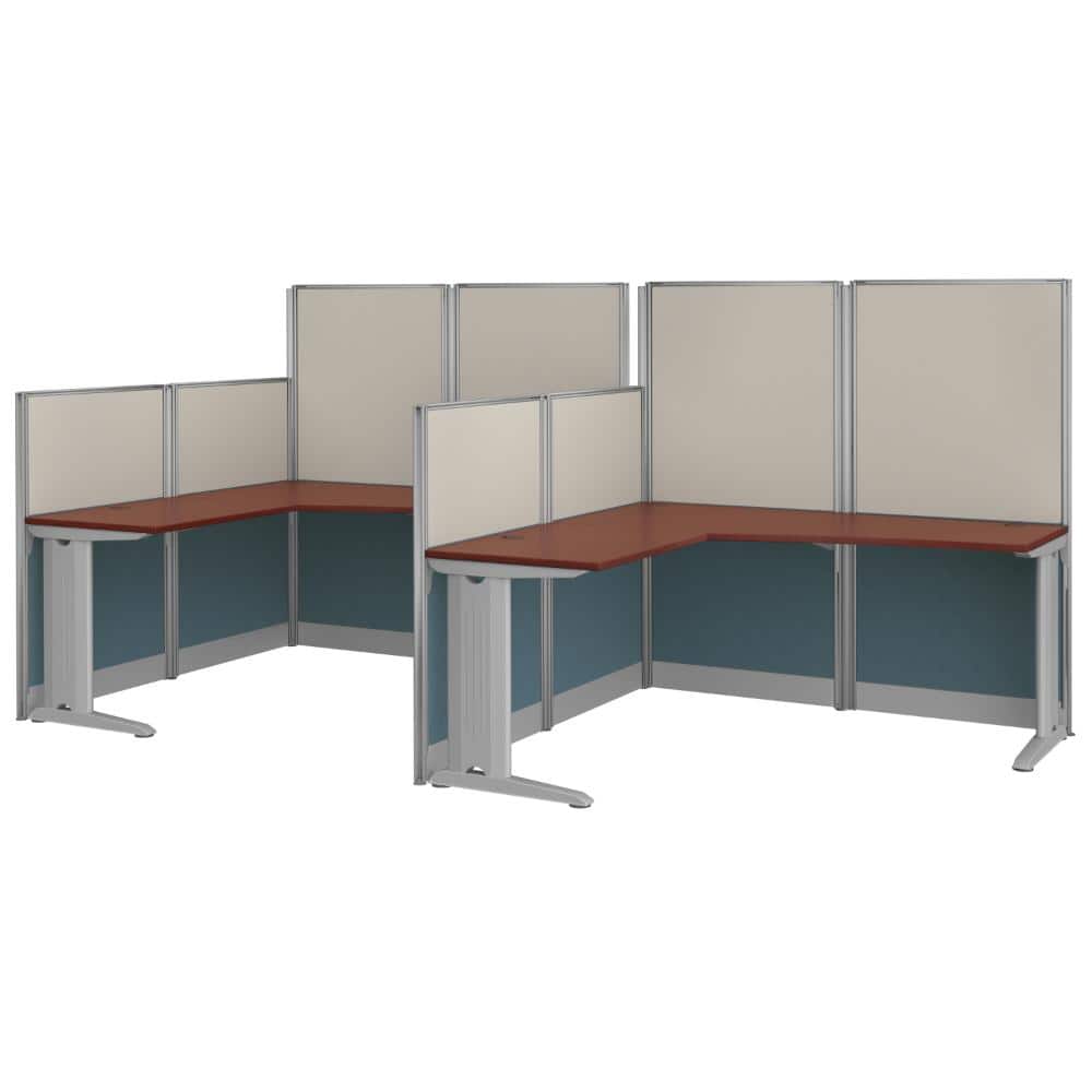 Instant Office 63"H x 129"W 2 Person F-Shaped Cubicle Panel Workstation, Hansen Cherry