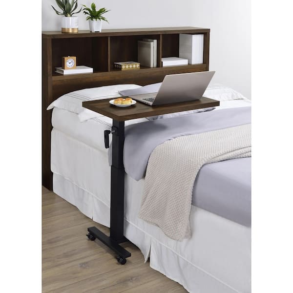 Westpark Dark Pine Adjustable Height 28-in. Wide Wood-Inspired Top Mobile Bedroom C-Shaped End Table