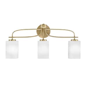 Olympia 25.75 in. 3-Light New Age Brass Vanity Light  Square White Muslin Glass Shade