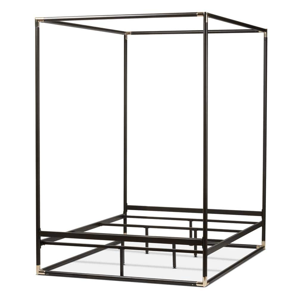Eva Vintage Industrial Black Metal Canopy Queen Bed