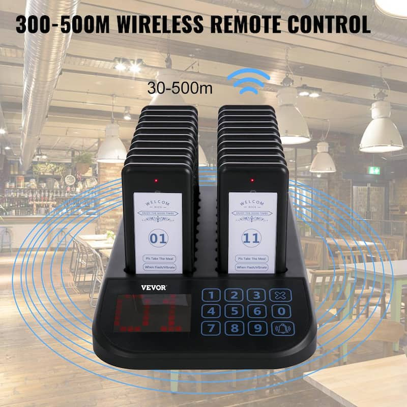 F103 Wireless Calling System 20 Pagers Max 98 Channel Touch Keyboard Restaurant Pager System for Church, Hospital, Hotel