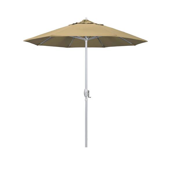 California Umbrella 7.5 ft. Matted White Aluminum Market Patio Umbrella Auto Tilt in Champagne Olefin