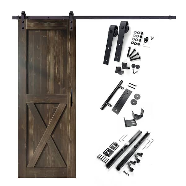 HOMACER 42 in. x 96 in. X-Frame Ebony Solid Pine Wood Interior Sliding Barn Door with Hardware Kit, Non-Bypass