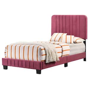 Lodi Cherry Velvet Upholstered Channel Tufted Twin Panel Bed