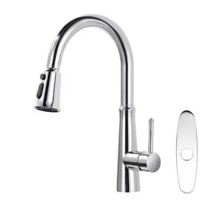 Single Handle Pull-Down Sprayer Kitchen Faucet Stainless Steel with Deckplate Included in Chrome
