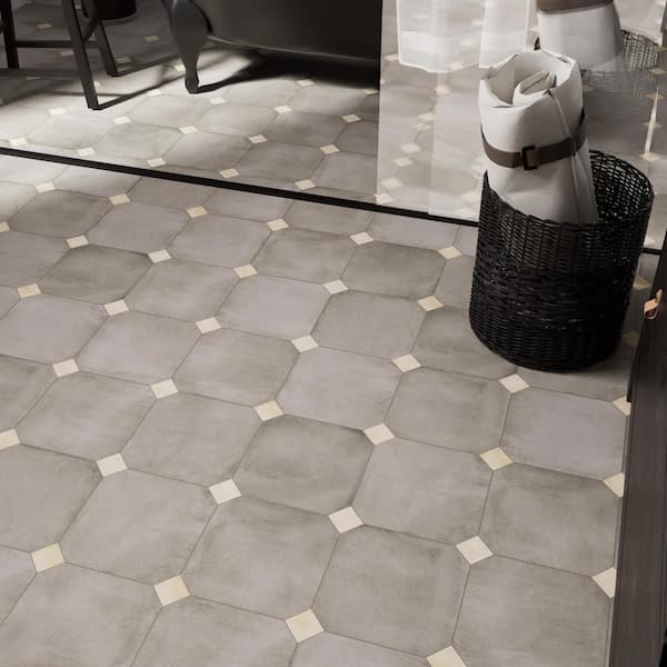 Laverton Octagon Grafito with Taco Beige 8 in. x 8 in. Porcelain Floor and Wall Tile (11.25 sq. ft./Case)