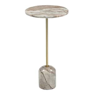 14 in. Aoede Browns and White Round Marble Top End Table