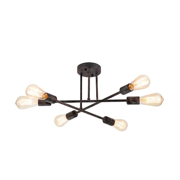 RRTYO Highlandville 23.62 in. 6-Light Antique Rusty Sputnik Semi Flush Mount