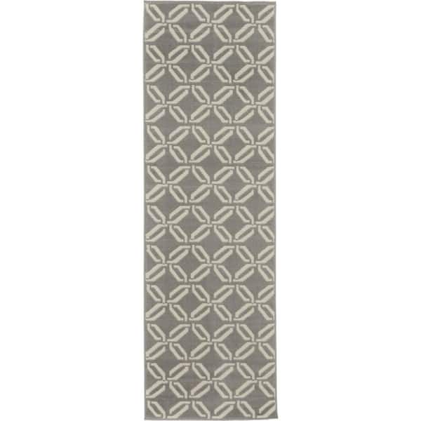 2 ft. x 7 ft. Gray Trellis Washable Area Rug