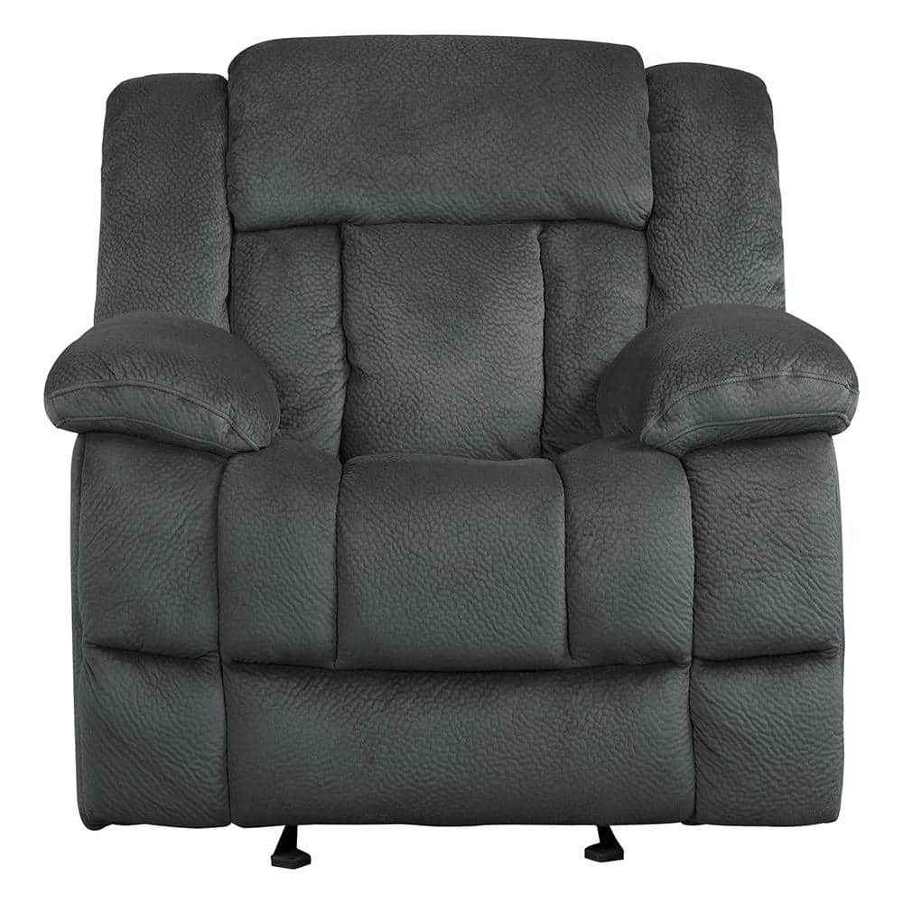 Charcoal Gray Microfiber Glider Recliner with Overstuffed Arms