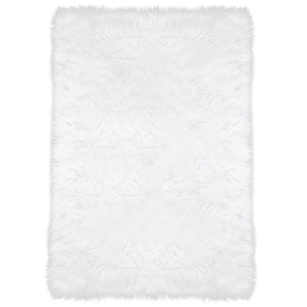 Sheepskin Faux Furry White Cozy Rugs 2 ft. x 3 ft. Area Rug