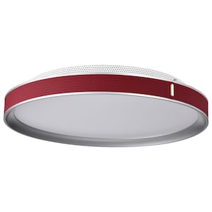 Bandon 19.5 in. 300-Watt Modern Gray Integrated LED Flush Mount with Red Faux Leather Wrap Shade