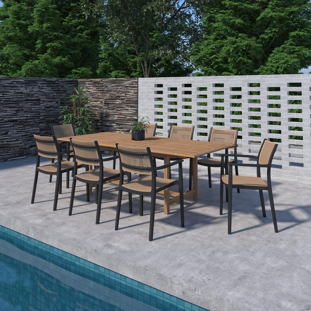 Nacala 9-Piece Solid Teak Wood 100% FSC Rectangular Patio Dining Set Black price history on PriceWatchPro
