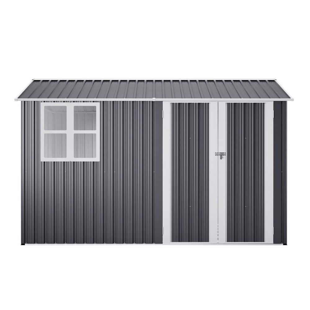10x8 FT Metal Storage Shed, Lockable Garden Tool House with Window, Heavy-Duty Galvanized Steel, Gray(73.68 sq. ft.) price history on PriceWatchPro