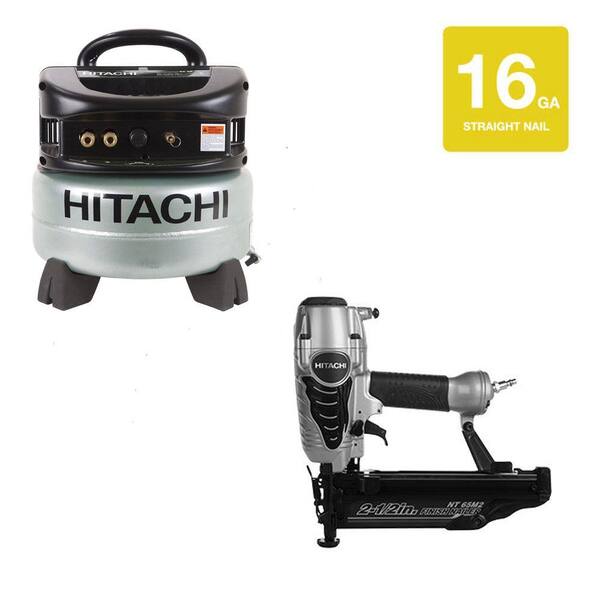Hitachi 2.5 in. x 16-Gauge Finish Nailer and 6 gal. Oil-Free Pancake Compressor (2-Piece)